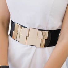 New Women Elastic Waist Closure Wide Belt Gold Square Buckle Dress Decorative Belt Female Self - cultivation Elastic Band Girdle 2024 - buy cheap