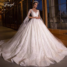 Traugel-vestido de noiva com laço, manga longa, elegante, cauda longa, tamanho grande, casamento, catedral 2024 - compre barato