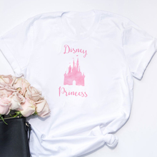 Hot Sale Women T Shirts Pink Disney Castle Disney Princess Print Girls Tshirts O-neck Loose White Streetwear T-shirts Women Tops 2024 - buy cheap