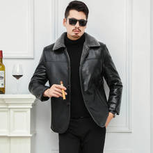 big size 6XL high quality Men's Real Leather Bomber Jacket with  Fur Collar Genuine Leather Pigskin Jackets Winter Warm Coat Men 2024 - buy cheap