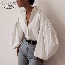 2021 на каждый день в винтажном стиле; Пикантные Кнопка белая блузка для женщин с длинным рукавом размера плюс свободная женская рубашка из хлопка женские офисные Топы Blusas 2024 - купить недорого