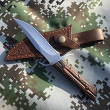 Cuchillo de hoja fija de acero inoxidable 7CR13MOV, herramienta EDC de alta calidad para caza y Camping, táctico, recto, con Funda de cuero tallado 2024 - compra barato
