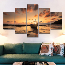 Wall Art Canvas Painting Home Decoration Pictures 5 Panel Ship Boat Sunset Seascape Painting Room HD Printed Poster Frame 2024 - buy cheap