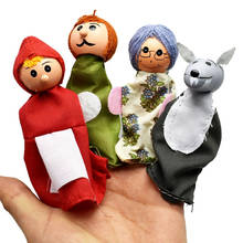 Marionetas de dedo para niños, muñecos de felpa con capucha de mano, cabeza de madera, cuento de hadas, lobo gris, 8 unids/lote, novedad 2024 - compra barato