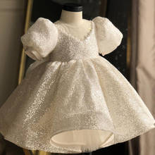 Vestido branco de lantejoulas quadra espanhola vestido batismal para crianças lindo vestido infantil de meninas flores laço grande tutu vestido de princesa bebê 2024 - compre barato