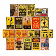 Ретро-вывеска металлическая пластина Danger Zombies Zone, винтажная настенная декоративная тарелка для бара, паба, Забавный постер, домашний декор 20x30 см 2024 - купить недорого