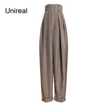 Unireal 2022 Autumn Women Plaid Pants High Waist Fashion Vintage Loose Casual Harem Pants Streetwear 2024 - buy cheap