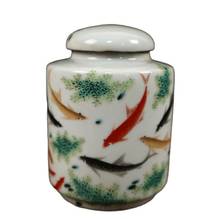 Jarra de tampa de padrão divertida para peixe, pote de recebimento de porcelana antiga chinesa 2024 - compre barato