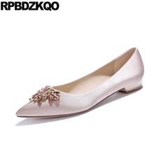 Zapatos de satén de punta estrecha para mujer, calzado plano de diamantes de imitación, estilo chino, para boda, 2021 2024 - compra barato