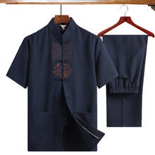 Nuevo bordado de algodón para hombre, ropa china de lino Wu Shu, camisa de manga larga y pantalón, traje de Kung Fu, Tai Chi, 4XL talla grande, 2019 2024 - compra barato