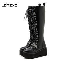 LDHZXC 2020 Womens Platform Boots Gothic Knee High Black Fashion Weeks New Style Nightclub Shoes Thick Heels  thigh high boots 2024 - buy cheap