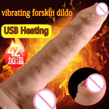 USB Heating Vibrating Foreskin Dildo Suction Cup Realistic Penis Sex Toys For Woman Erotic Adult Masturbator Dildo Vibrator 2024 - buy cheap