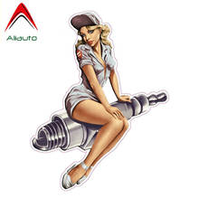 Aliauto Personality Car Sticker Spark Plug Pin Up Girl Decal Cartoon Graphical Funny Motorcycle Decal Accessories,13cm*10cm 2024 - buy cheap