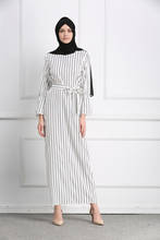 Новинка 2021, мусульманское платье в полоску, модное повседневное однотонное платье с круглым вырезом и расклешенными рукавами, женское платье в турецком Дубае 2024 - купить недорого