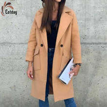Cotday Wool Long Sleeve Loose Turn Down Collar Celebrity Autumn Women Khaki Classic Jacket Women Trench Woolen Blend Overcoat 2024 - buy cheap