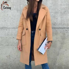 Cotday lana larga manga suelta cuello celebridad de Otoño de las mujeres caqui clásico de las mujeres chaqueta Trench mezcla de lana abrigo 2024 - compra barato