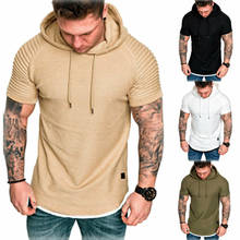 Stylish Men Solid Hooded Slim Fit T-shirt Tops Male Summer Casual Short Sleeve Muscle Hoodie Bodybuilding Gym Workout Tee 2024 - buy cheap