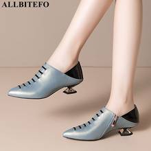 ALLBITEFO special heel genuine leather brand high heels office ladies shoes thick heels party women shoes women heels size:33-43 2024 - buy cheap