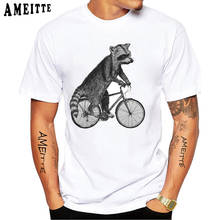 Camiseta con estampado de Racoon Riding A bike para hombre, camiseta Unisex de manga corta para amantes de los animales, ropa informal blanca, Tops para niño 2024 - compra barato