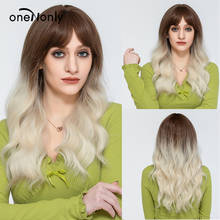 oneNonly Medium Length Body Wave Wig Ombre Brown To Blonde Silver White Synthetic Wigs With Bangs For Women Cosplay Natural Hair 2024 - buy cheap