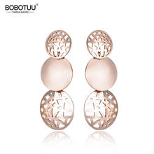 BOBOTUU Bohemia Titanium Steel Geometric Hollow Circle Earrings Jewelry Rose Gold Color Stud Earrings For Women Arete BE18025 2024 - buy cheap