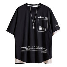 Summer Hip Hop Tshirt Streetwear Tops Casual T-shirt Men's Clothing Cool Loose T Shirts Male Printed stitching Fake Two-piece 2024 - buy cheap
