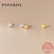 PONYKISS Trendy S925 Sterling Silver Sweet Glossy mini flower Stud Earrings for Women Party Jewelry Minimlist Accessories 2024 - buy cheap