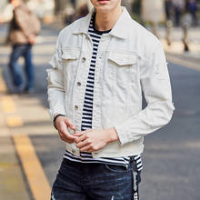 New Arrivals Men Hole Denim Jacket Spring Fashion Trend Solid color Washed Men's Jeans Jacket Coat Casual White Cowboy Outerwear 2024 - buy cheap