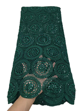 Зеленый Африканский шнур гипюр кружевная ткань 2020 Высокое качество Нигерия водорастворимый шнур тяжелые Кружева французские Блестки для свадебного платья 2024 - купить недорого