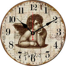 Shabby Brown Clock Cupid Angel Non -Ticking Silent Quiet 14 Inch Gift Wooden Wall Clock Retro Vintage Large Clock Home Decor 2024 - buy cheap