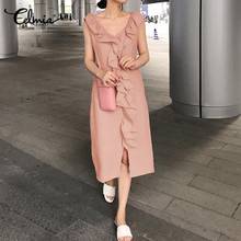 Women Elegant Long Dress Summer Celmia Sexy V Neck Sleeveless Ruffled Sundress Oversized Casual Solid Party Beach S-5XL Vestidos 2024 - buy cheap