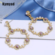 Kymyad brincos longos circulares dourados, para mulheres pedra de cristal colorida declaração brincos da moda jóias 2020 2024 - compre barato