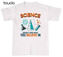 Модная хлопковая Мужская и женская футболка с надписью «Наука не заботится о том, в чем вы верите в Джик», хлопковая футболка 2024 - купить недорого