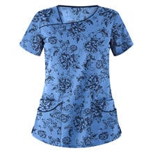 Blusa con estampado para mujer, Tops de manga corta con cuello Irregular, uniforme de trabajo informal, ropa con bolsillo 2024 - compra barato