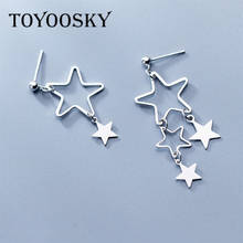 100% 925 Sterling Silver Five-pointed Stars Asymmetry Dangle Drop Earrings Hollow Star Charm Earrings Sterling-silver-jewelry 2024 - buy cheap