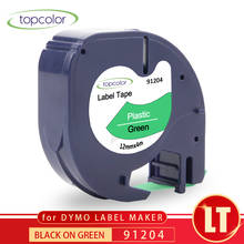 Topcolor-Cinta de etiquetas de 12mm para impresora Dymo, recambio de cinta negra sobre verde para impresora Dymo LT-100H, 91204, 91224, 12mm 2024 - compra barato