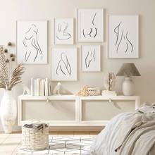 Desenho de arte pintura em tela nu feminino corpo linha preto branco imagem minimalista cartaz da arte mulher figura impressões decoração da parede casa 2024 - compre barato