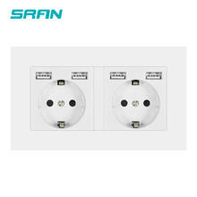 SRAN 2Gang Wall Power Socket Plug Grounded 16A Socket With USB Outlet Strip 146mm*86mm PC Panel White/Black/Gold/Gray 2024 - buy cheap
