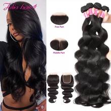 Brazilian Body Wave Human Hair with Closure Free Part Swiss Lace Closure with Hair Weave Ali Julia 3 Bundles with Lace Closure 2024 - buy cheap