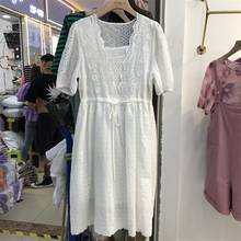 Lamjourney-vestido blanco ahuecado bordado kawaii de estilo japonés, ropa de playa suelta con cordón y cuello en V para verano 2024 - compra barato