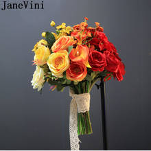 JaneVini-ramo de flores artificiales de seda para novia, ramo de novia de Color amarillo, naranja y rojo degradado, 2021 2024 - compra barato