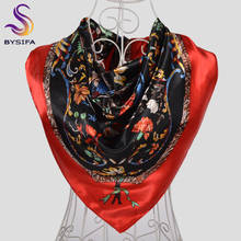 BYSIFA-bufanda de seda roja y negra para mujer, chal, accesorios de moda, pañuelo cuadrado de satén Floral, hijab musulmán para la cabeza 2024 - compra barato