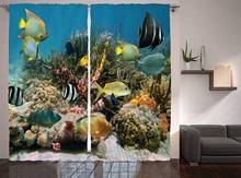 Oceano cortinas coloridas colônia de coral no recife de peixes tropicais caribenhos mar imagem sala estar quarto janela cortinas 2024 - compre barato