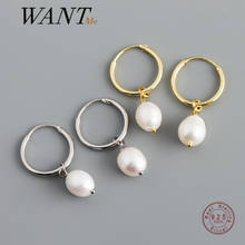 WANTME Real 925 Sterling Silver Natural Freshwater Baroque Pearl Hanging Stud Earrings for Women Gothic Charming Fashion Jewelry 2024 - купить недорого