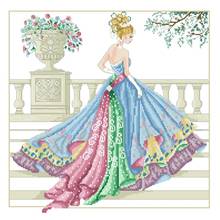 Princess ball gown cross stitch package 18ct 14ct 11ct white fabric cotton silk thread embroidery DIY handmade needlework 2024 - buy cheap