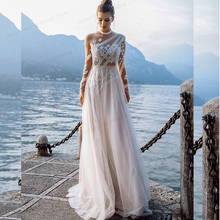 Vestido de novia largo de estilo bohemio con encaje Floral, traje de boda elegante, estilo rústico, con lunares, de tul, para playa, 2021 2024 - compra barato