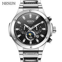 Мужские часы NESUN, новые повседневные спортивные часы из нержавеющей стали, модные водонепроницаемые часы Moon Phase, Мужские автоматические механические часы 2024 - купить недорого