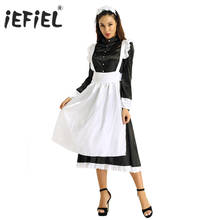 iEFiEL Women Adult Victorian Maid Dress Cosplay Exotic Costumes Clubwear Front Button Down Maxi Fancy Dress with Apron Headpiece 2024 - buy cheap