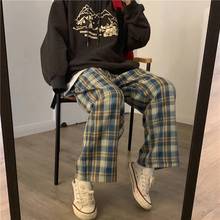 Blue Harajuku ekose pantolon kadın pantolon Trousers Ins Retro Teenagers Harajuku Hip-hop All-match Unisex Streetwear 2024 - buy cheap
