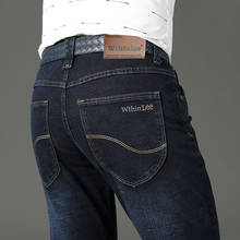 Calça jeans masculina clássica, azul e preta, de algodão, slim fit, regular, para primavera e verão, 2020 2024 - compre barato